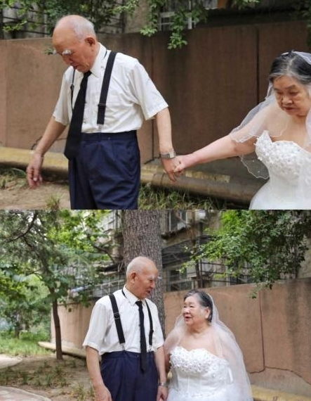 孙女为纪念这两位可爱的耄耋老人结婚65周年，专门拍摄了这一组超有爱的照片。